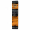 Style 2 handmade olive wood mezuzah case with gray epoxy bands and silver Shin, front view on white background