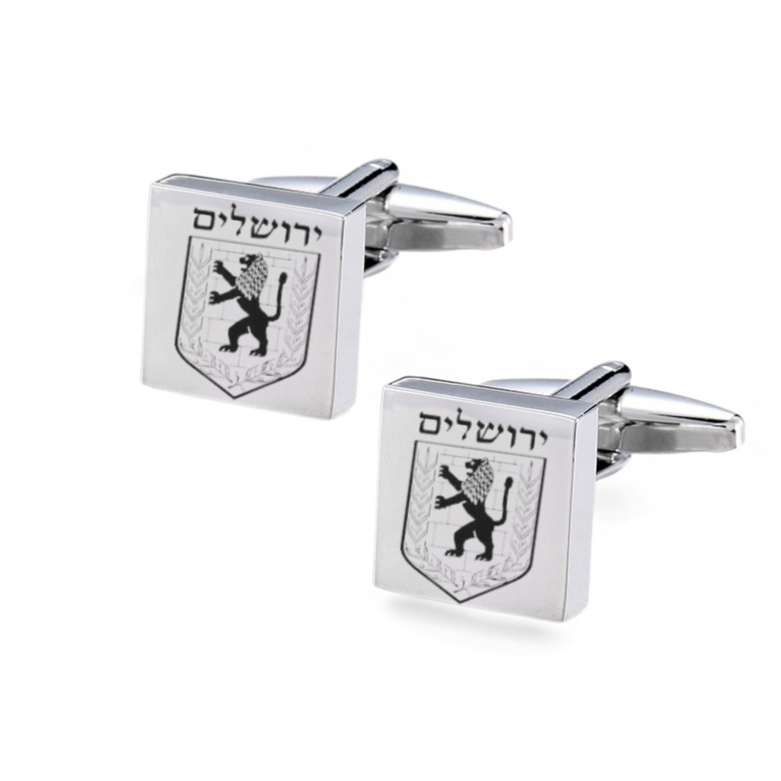 Engraved Cufflinks Sterling Silver, Custom Hebrew or English Text, Square 15mm, Jerusalem Emblem Engraved Cufflinks Sterling Silver, Custom Hebrew or English Text, Square 15mm, Jerusalem Emblem