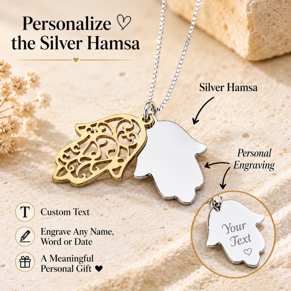 Two-Tone Hamsa Pendant Necklace — Sterling Silver & Gold Plated Judaica Two-Tone Hamsa Pendant Necklace — Sterling Silver & Gold Plated Judaica