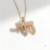 14K yellow gold pavé diamond Chai necklace side view on a white background