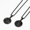 Black stainless steel compass necklace: compass front and engraved back reading