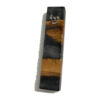 Style 3 handmade olive wood mezuzah case with gray epoxy top and silver Shin, angled view on white background