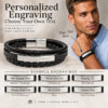 Personalized black leather bracelet with engraving ideas such as Am Yisrael Chai, Never Give Up, Always With You and a special date