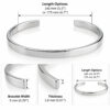 Size chart for the engraved cuff bracelet: length 140 mm or 170 mm, width 5 mm, thickness 1.8 mm