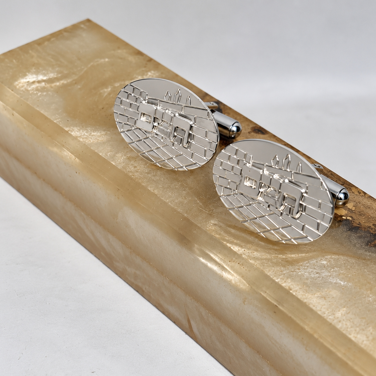 Personalized Sterling Silver Cufflinks, Western Wall Jerusalem Design, Hebrew or English Name Personalized Sterling Silver Cufflinks, Western Wall Jerusalem Design, Hebrew or English Name