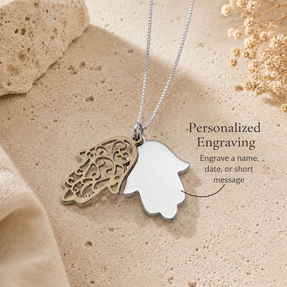 Two-Tone Hamsa Pendant Necklace — Sterling Silver & Gold Plated Judaica Two-Tone Hamsa Pendant Necklace — Sterling Silver & Gold Plated Judaica