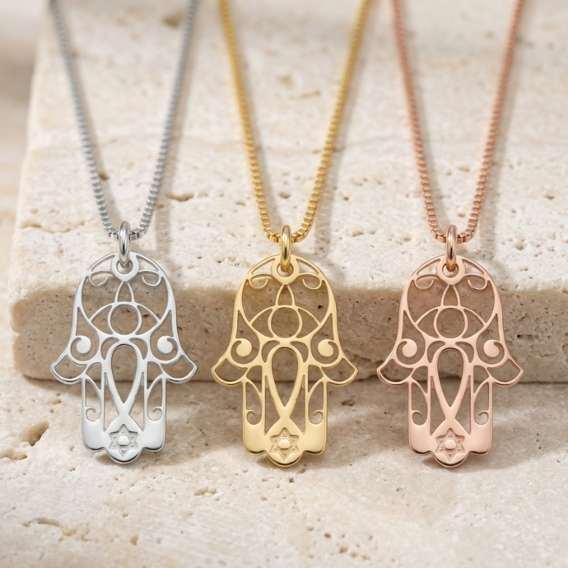 Hamsa Star of David Necklace — Sterling Silver Jewish Amulet Hamsa Star of David Necklace — Sterling Silver Jewish Amulet