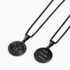 Black stainless steel compass necklace: compass front and engraved back reading