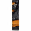 Style 4 handmade olive wood mezuzah case with gray epoxy and silver Shin, front view on white background