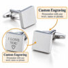 Custom engraving on the front and back of the cufflinks, with an I love you message and heart on the back