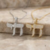 14K yellow gold and white gold pavé diamond Chai necklace necklaces on travertine