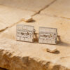 All sterling silver Kotel design cufflinks engraved with the Hebrew name Yaakov, on Jerusalem stone with small stones