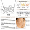Custom Hebrew Name Necklace options chart, materials and finishes, thickness options, chain types and chain length options