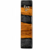 Style 5 handmade olive wood mezuzah case with gray epoxy sections and silver Shin, front view on white background
