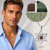Man wearing the Star of David necklace, with magnified view of the Nano Bible text