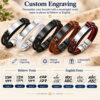 Custom engraving chart for the men's leather bracelet showing color options, 4 Hebrew fonts and 4 English fonts