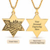 24K gold plated Star of David pendant shown front with Western Wall engraving and back with a personal engraving example