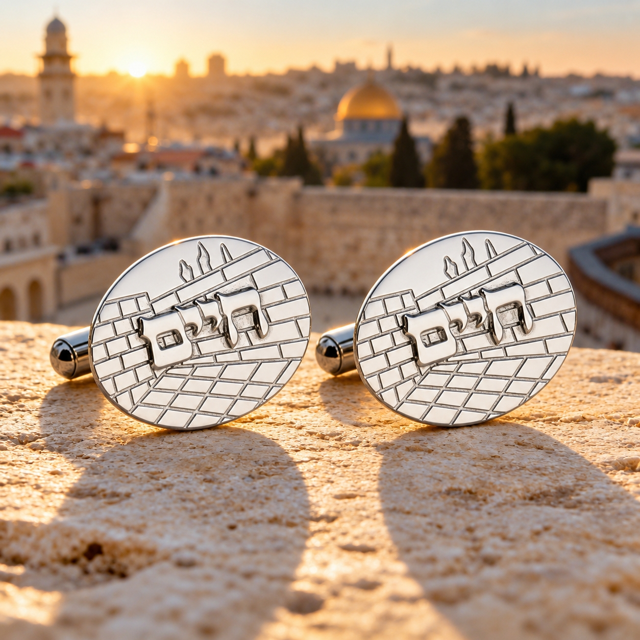 Personalized Sterling Silver Cufflinks, Western Wall Jerusalem Design, Hebrew or English Name Personalized Sterling Silver Cufflinks, Western Wall Jerusalem Design, Hebrew or English Name