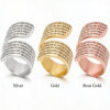 Eshet Chayil wrap rings side by side in sterling silver, 24K gold plated and rose gold plated