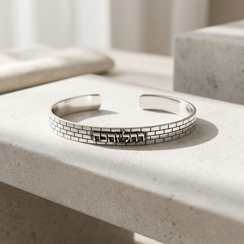 Sterling Silver Jerusalem Wall Cuff Bracelet, Personalized Engraved Judaica Sterling Silver Jerusalem Wall Cuff Bracelet, Personalized Engraved Judaica
