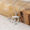 Sterling silver Chai necklace on olive wood with size marks of 11 mm high and 13 mm wide, showing how small the pendant is