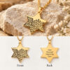 Gold plated Star of David pendants on stone showing the Western Wall front and the custom engraved back side