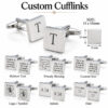 Custom cufflinks options chart showing initials, names, handwriting and Hebrew text engraving ideas