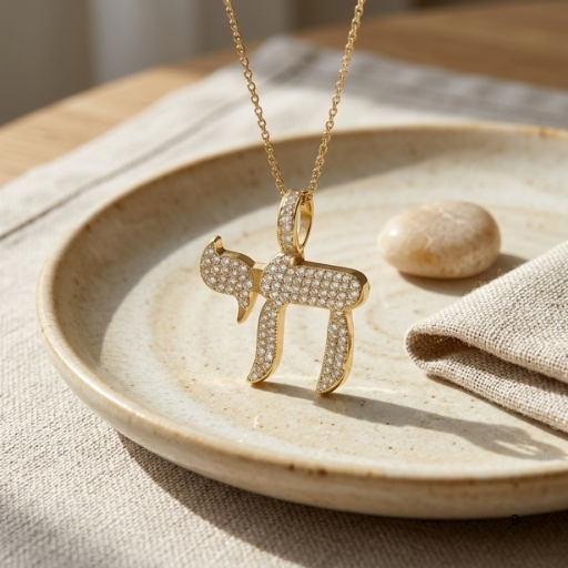 14K Gold Diamond Chai Necklace, 1 Carat Pavé Hebrew Pendant, Bar Mitzvah Gift 14K Gold Diamond Chai Necklace, 1 Carat Pavé Hebrew Pendant, Bar Mitzvah Gift