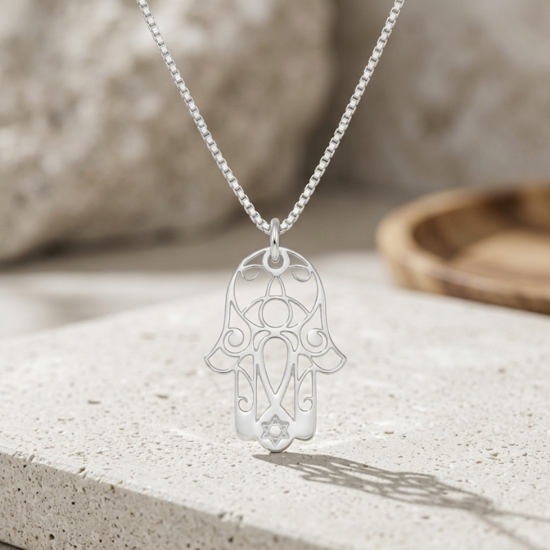 Hamsa Star of David Necklace — Sterling Silver Jewish Amulet Hamsa Star of David Necklace — Sterling Silver Jewish Amulet