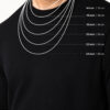 Necklace chain length guide on a man in black showing 14, 16, 18, 20, 22 and 24 inch lengths
