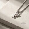 14K Gold Dainty Initial Necklace Tiny Letter Charm — styled lifestyle, handmade in Israel
