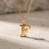 14K Gold Dainty Initial Necklace Tiny Letter Charm — three finishes side by side, handmade in Israel