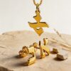 14K Gold Hebrew Letter Jewelry Set Necklace Earrings — main photo, handmade in Israel