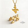 14K Gold Hebrew Letter Jewelry Set Necklace Earrings — close-up, handmade in Israel