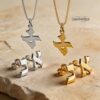 14K Gold Hebrew Letter Jewelry Set Necklace Earrings — styled lifestyle, handmade in Israel
