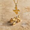 14K Gold Hebrew Letter Jewelry Set Necklace Earrings — close-up detail, handmade in Israel