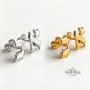14K Gold Hebrew Letter Stud Earrings — alternate angle, handmade in Israel