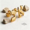 14K Gold Hebrew Letter Stud Earrings — styled lifestyle, handmade in Israel