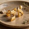 14K Gold Hebrew Letter Stud Earrings — three finishes side by side, handmade in Israel