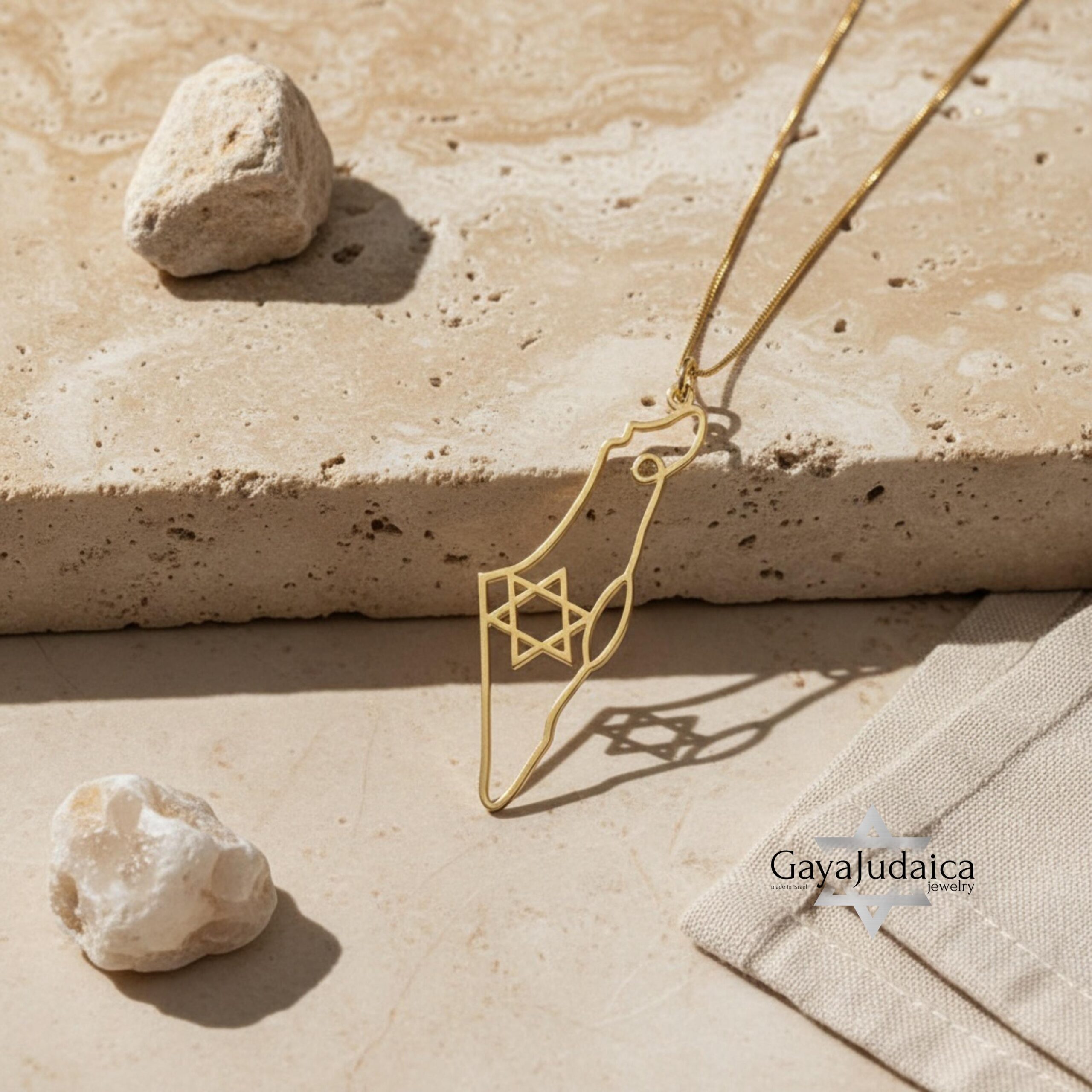 14K Gold Israel Map Necklace — Jewish Star of David Pendant, Solid Gold 14K Gold Israel Map Necklace — Jewish Star of David Pendant, Solid Gold
