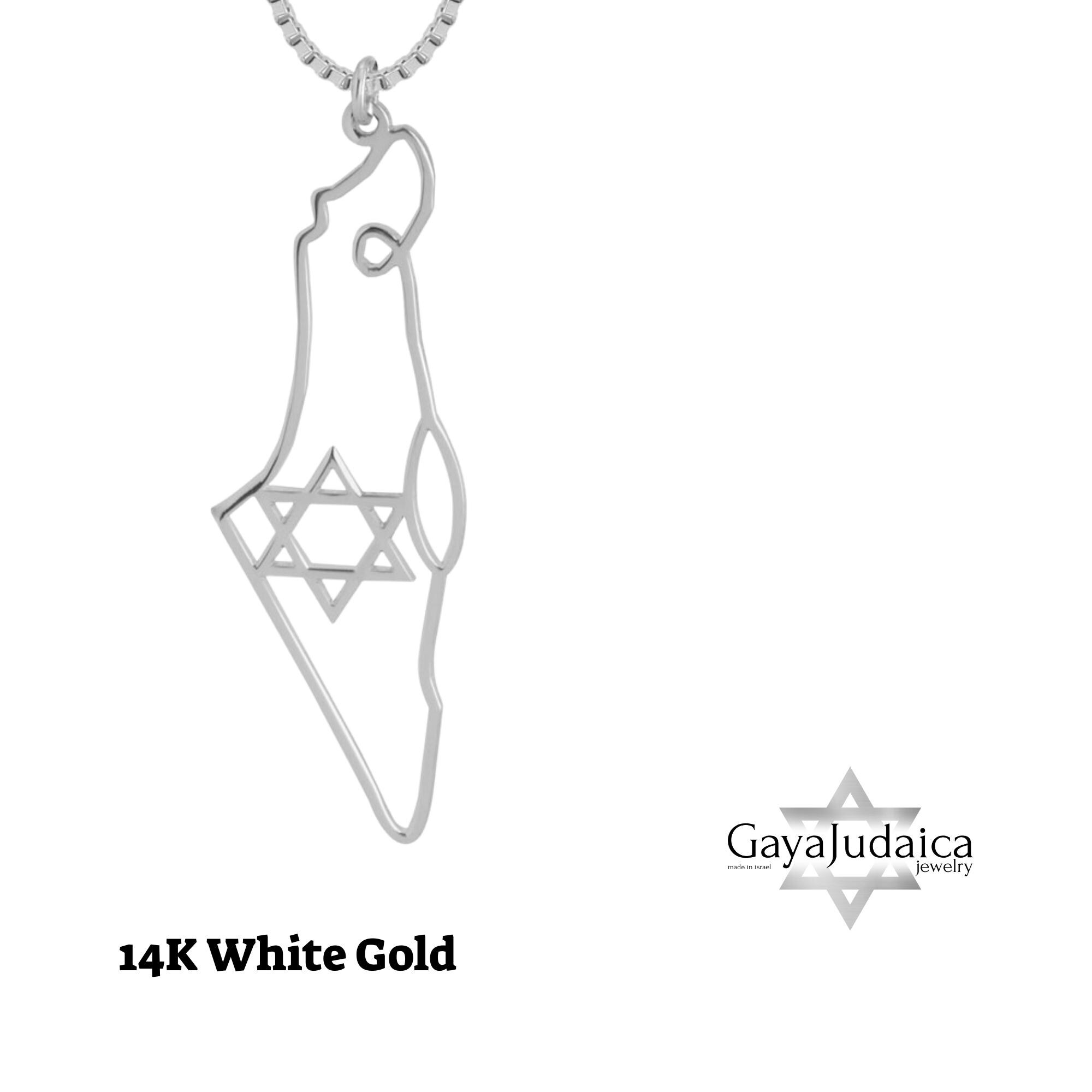 14K Gold Israel Map Necklace — Jewish Star of David Pendant, Solid Gold 14K Gold Israel Map Necklace — Jewish Star of David Pendant, Solid Gold