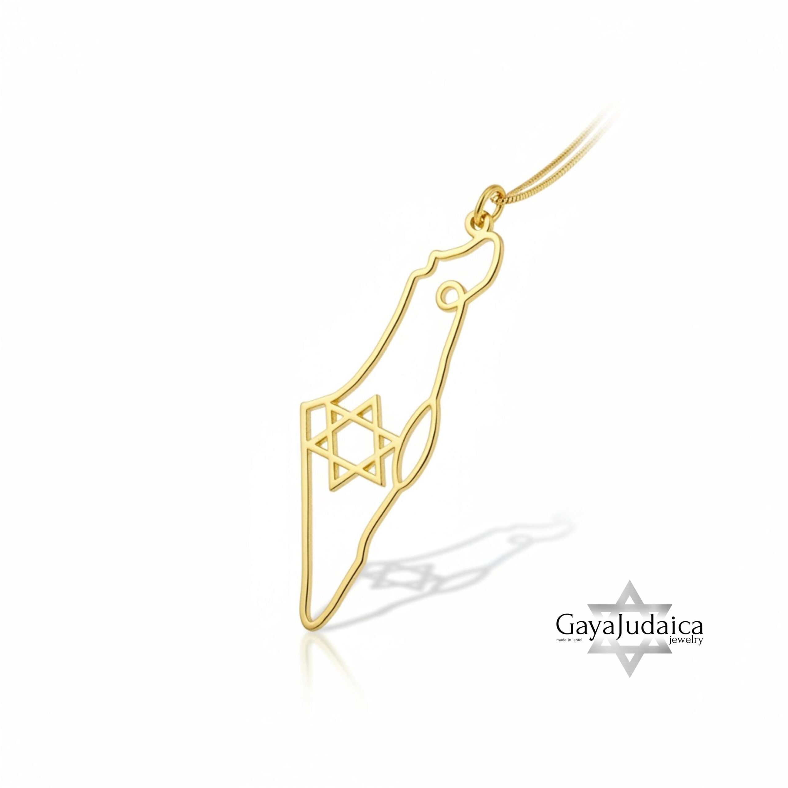 14K Gold Israel Map Necklace — Jewish Star of David Pendant, Solid Gold 14K Gold Israel Map Necklace — Jewish Star of David Pendant, Solid Gold
