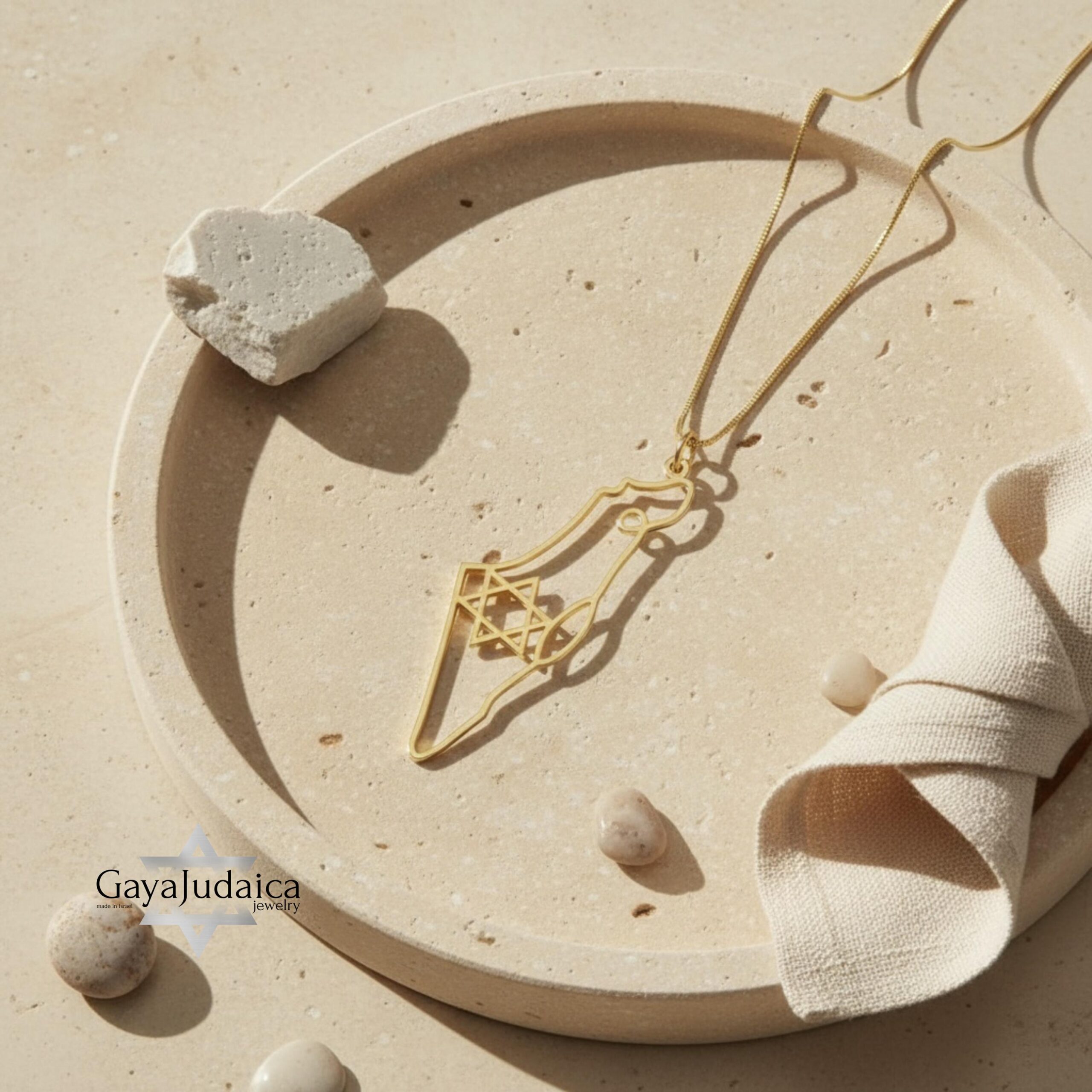 14K Gold Israel Map Necklace — Jewish Star of David Pendant, Solid Gold 14K Gold Israel Map Necklace — Jewish Star of David Pendant, Solid Gold