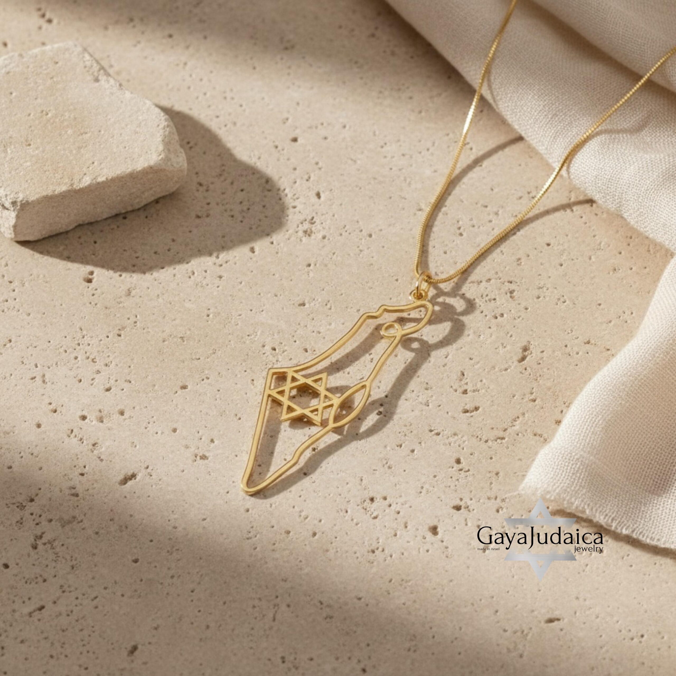 14K Gold Israel Map Necklace — Jewish Star of David Pendant, Solid Gold 14K Gold Israel Map Necklace — Jewish Star of David Pendant, Solid Gold