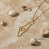 14K Gold Israel Map Necklace with Star of David — top-down view, handmade in Israel