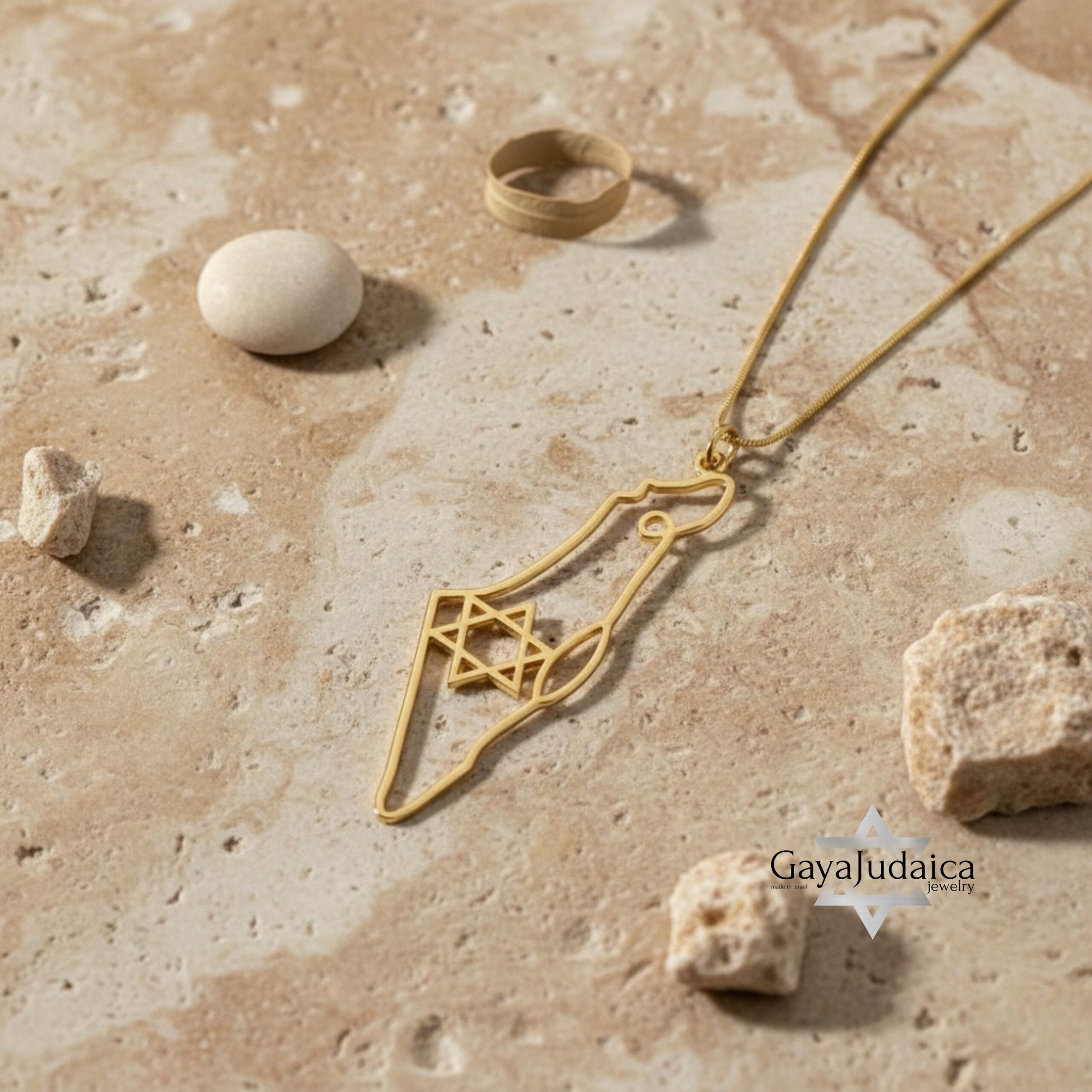 14K Gold Israel Map Necklace — Jewish Star of David Pendant, Solid Gold 14K Gold Israel Map Necklace — Jewish Star of David Pendant, Solid Gold