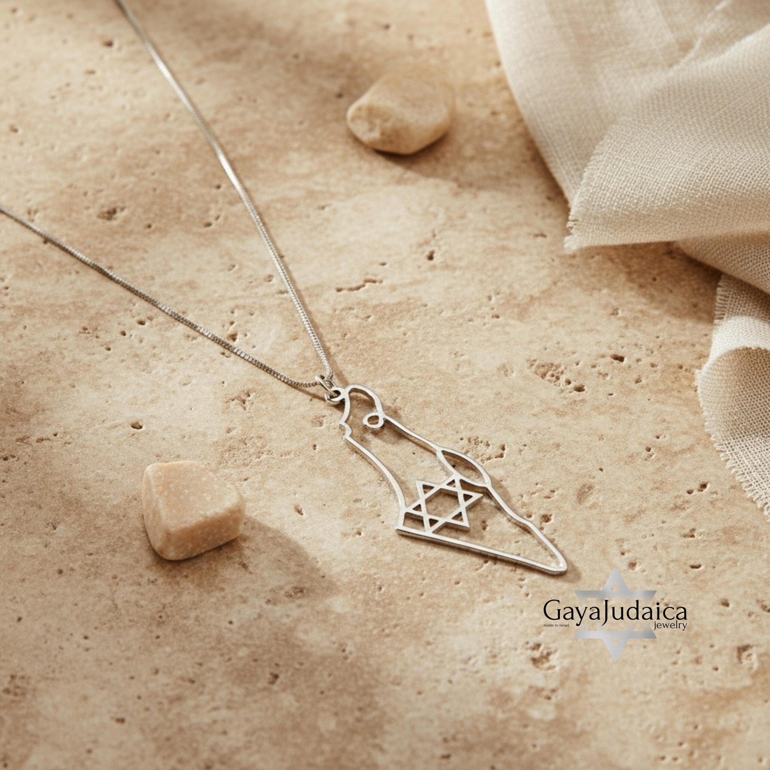 14K Gold Israel Map Necklace — Jewish Star of David Pendant, Solid Gold 14K Gold Israel Map Necklace — Jewish Star of David Pendant, Solid Gold