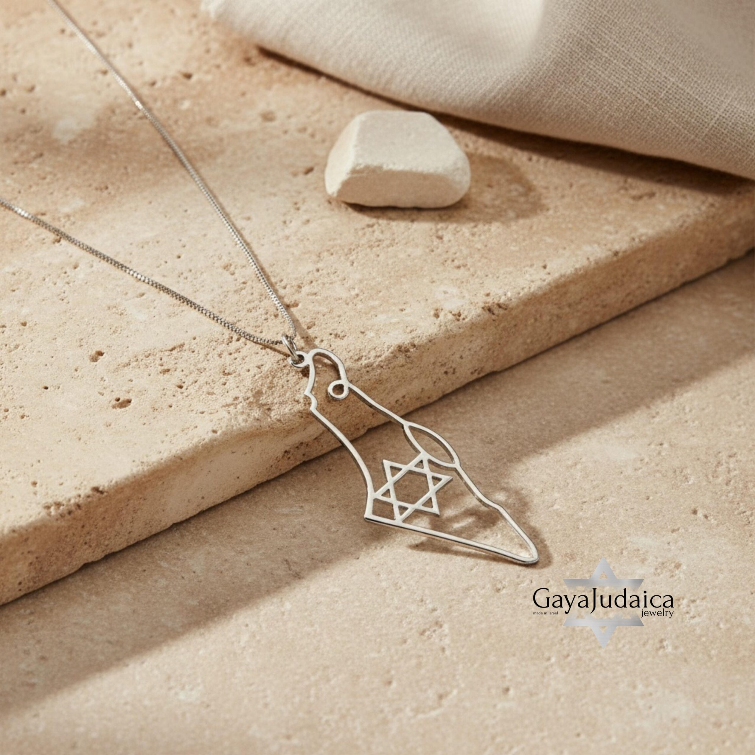 14K Gold Israel Map Necklace — Jewish Star of David Pendant, Solid Gold 14K Gold Israel Map Necklace — Jewish Star of David Pendant, Solid Gold