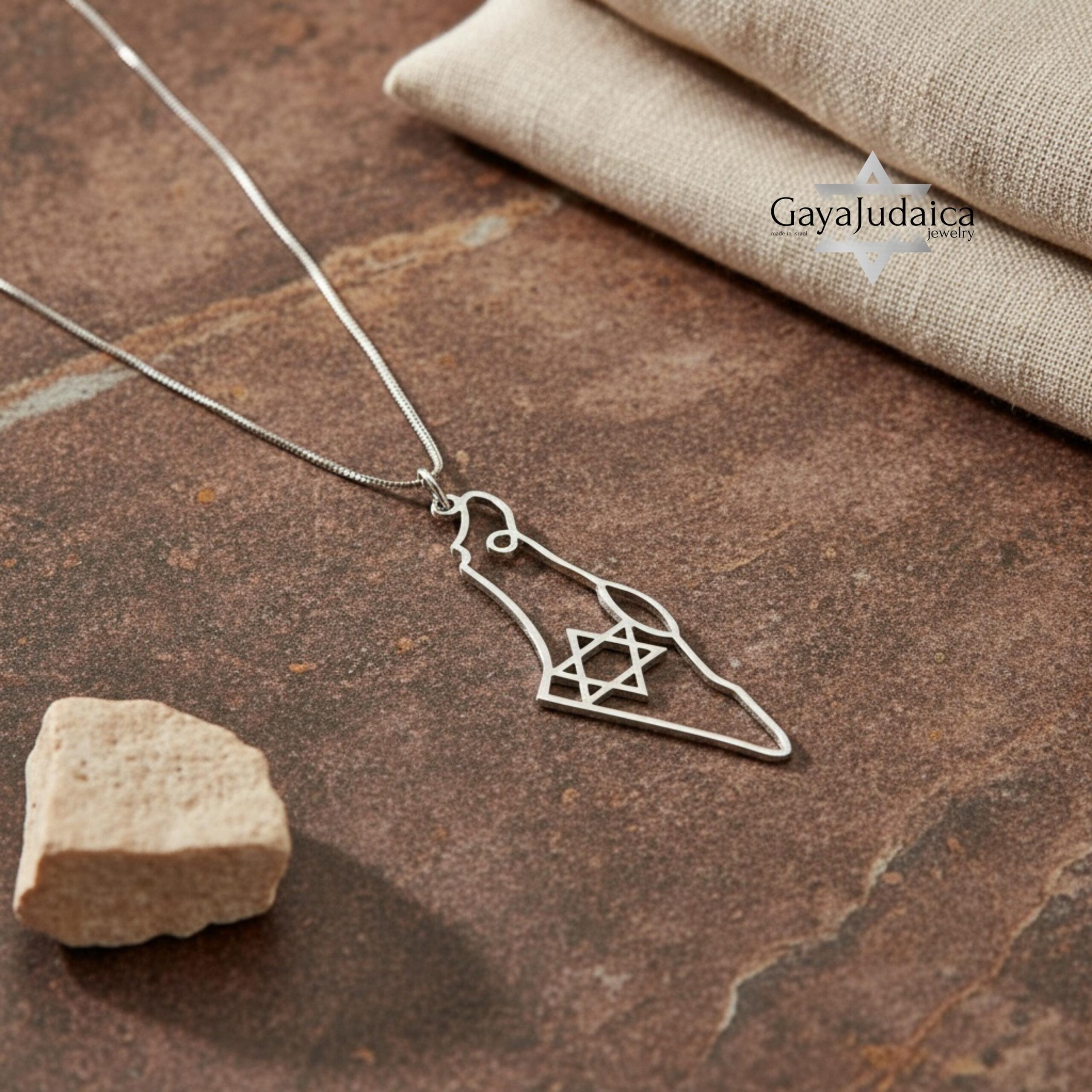 14K Gold Israel Map Necklace — Jewish Star of David Pendant, Solid Gold 14K Gold Israel Map Necklace — Jewish Star of David Pendant, Solid Gold