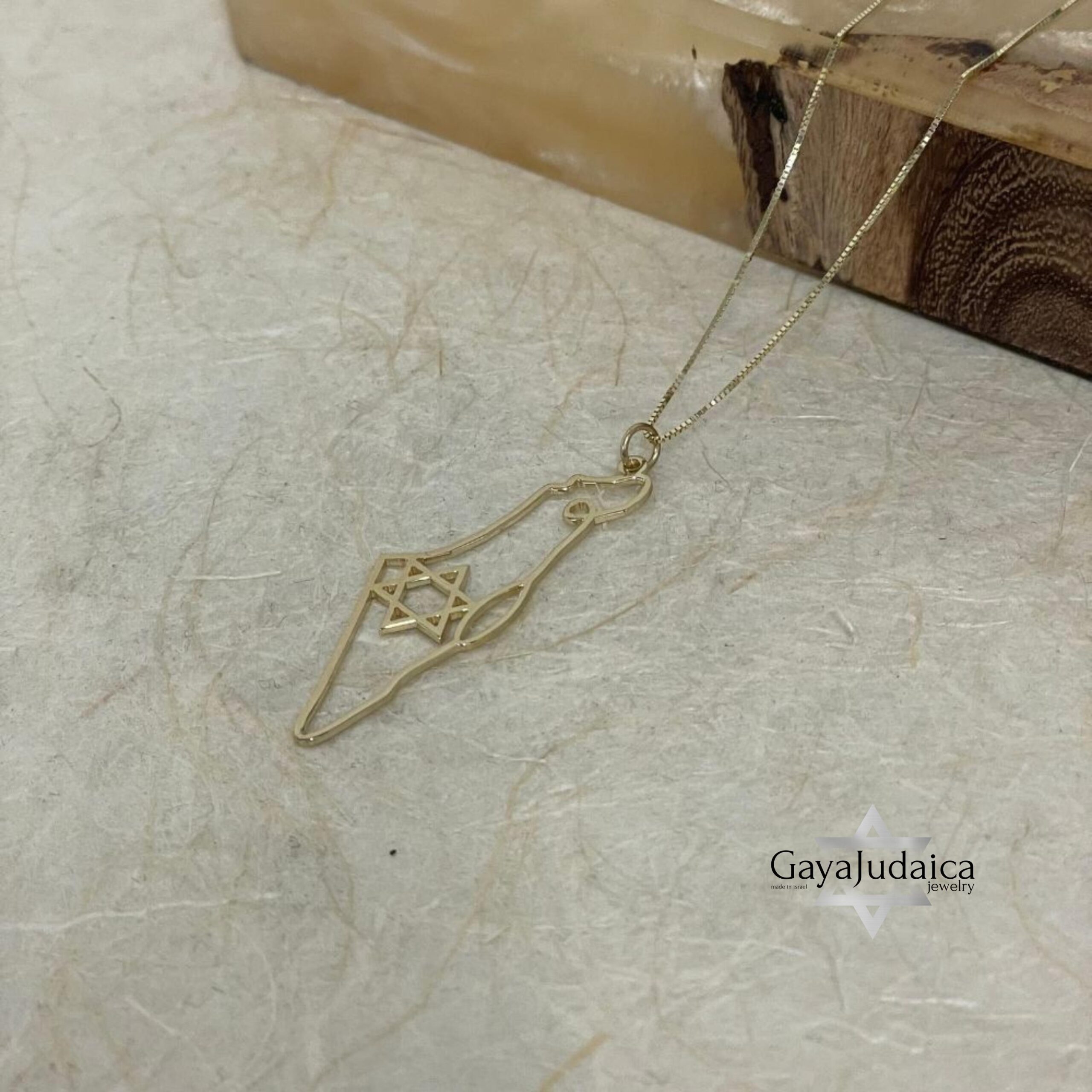 14K Gold Israel Map Necklace — Jewish Star of David Pendant, Solid Gold 14K Gold Israel Map Necklace — Jewish Star of David Pendant, Solid Gold